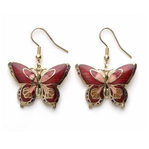 Red Butterfly Cloisonne Enamel Butterfly Earrings Handmade